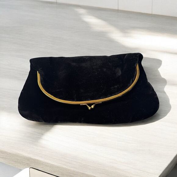 Unbranded Handbags - VINTAGE Coblentz Black FOLDOVER Clutch Frame Kisslock Velvet Fully Lined Gold